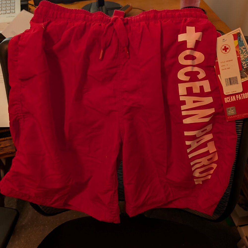 Ocean Patrol Men's Swim Trunks Red White S